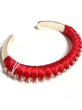 J.CREW Red Satin Ribbon WrappedCrystal-Trim Cuff Bracelet